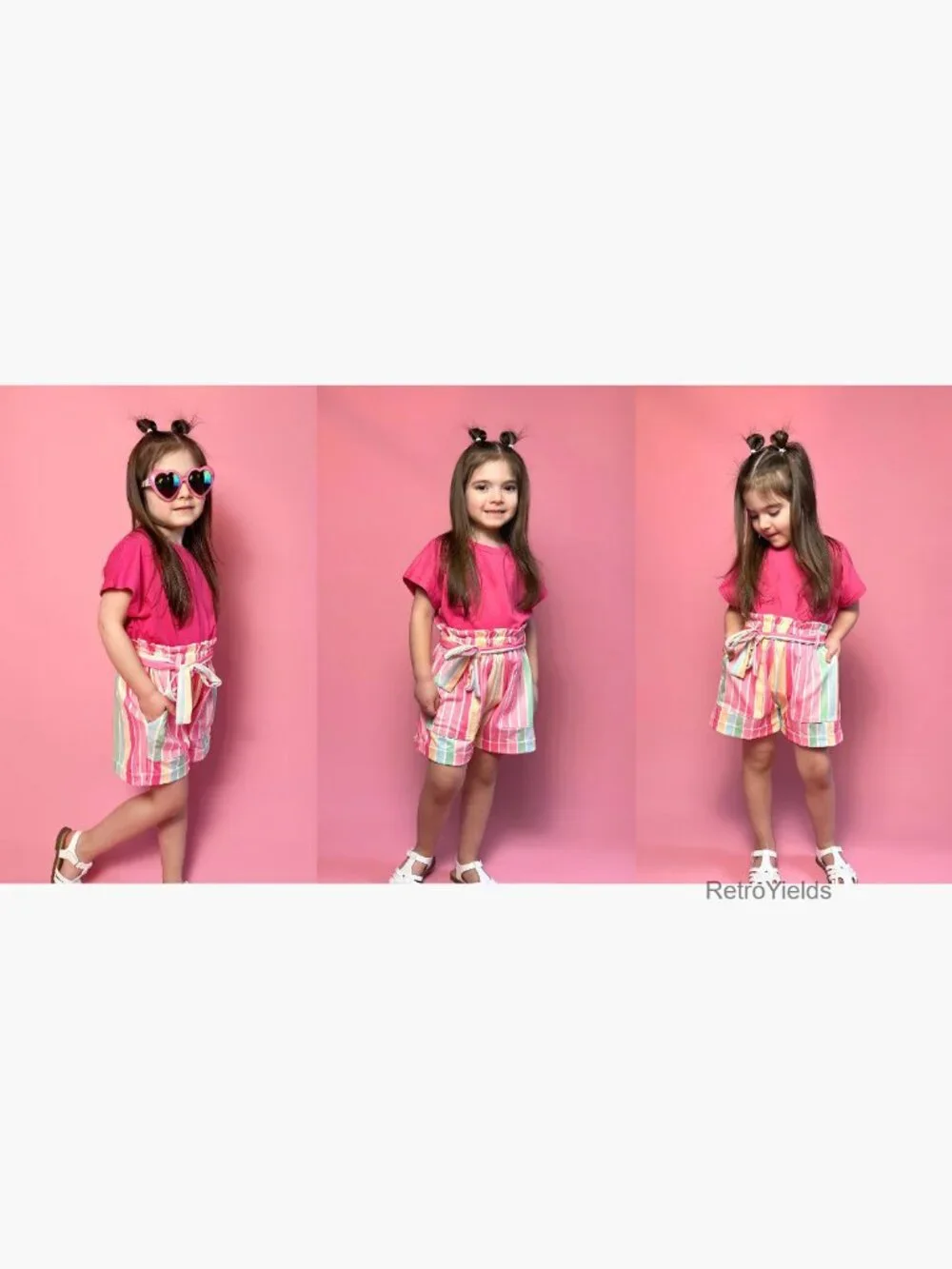 Girls 2 Piece Outfit Drop Shoulder Top & Paperbag Shorts Set Size 6-14